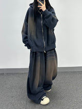 cat brush fleece hood zip-up