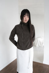 neck 3 Button fluffy hood zip-up(3colors)