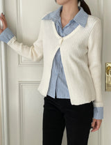 Paulin Layered Stripe Shirt Knit Cardigan