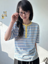 Yuria Cooling Stripe Henley Tee 3color