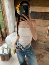  Tassel France Lace  Pad Tube Top
