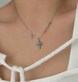 sif color twin cross turquoise vertical double ball short long layered gemstone necklace
