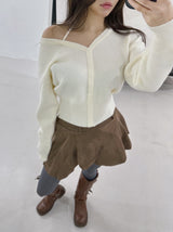 suede unbalanced brown mini skirt