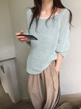 Nobel Loose Fit Boat Neck Net Knit (5c)