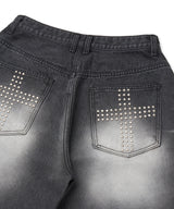 Cross Stud Denim Pants - Black
