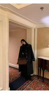 Half Turtleneck Black Flared Long Dress