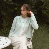 CAMEL CASHMERE FLOWER CARDIGAN - PASTEL MINT GREEN