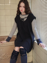 ピンタックワッフルフレアドレス / navy