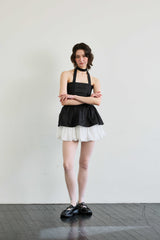 NOVA SMOCKED SCARF TUBE TOP / BLACK