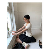 ribbon frill sweet short-sleeved knitwear