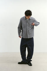 Natural High Waist Baggy Fit Selvedge Denim Pants(Navy)