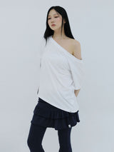 UNBALANCE BUTTON SHOULDER TOP(WHITE)