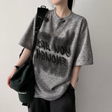 Surf lettering knit short-sleeved T-shirt