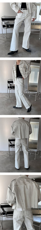 [Unisex] ダーティーホワイトワイドフレアパンツ