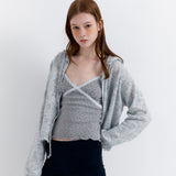 Eyelet Punching Hood Knit Cardigan Melange Gray