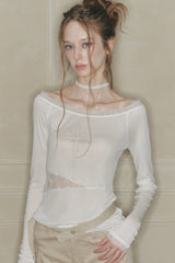 LACE BOATNECK TOP white