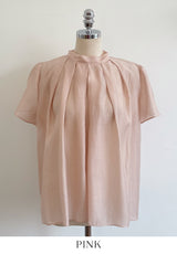 Ringo Pintuck Back Ribbon Short Sleeve Blouse