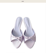 [ 3cm ] teer ribbon toe - satin wedge mule