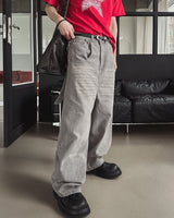 Grain Stud Washed Wide Denim Pants