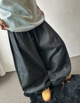 Lever Side Panel Elastic Waist Raw Denim Pants 2color