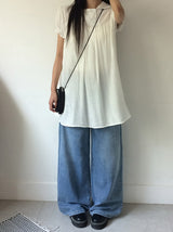 デロン デニム ウォッシング バンディング スナップ ワイド パンツ
