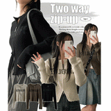 Leaf Damage Ribbed Two Way Knit Zip-Up