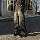 スポークンワイドブラックデニムパンツ (S, M, L, XL, 2XL)