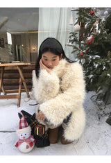 アイボリープードルファーリボンハーフコート
