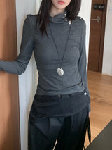 シグナルエポーレットハイネックスリムライン長袖Tシャツ