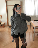 Faye Belted High Neck Double Jacket