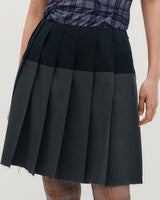 Raw Edge Colour Block Pleated Skirt _ NAVY