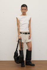 Boat Neck Ribbed Top (White)