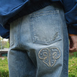Fray patch denim Pants / Light blue