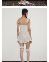 rirri Summer New Arrival Lace Trim Bow Accent Princess A-Line Slimming Short Dress