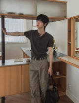 リブショールパッチヘンリーネック半袖Tシャツ