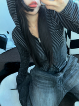 STRIPE SLIN クロップドフーディージップアップ 🤎❤🩶🖤3COLOR
