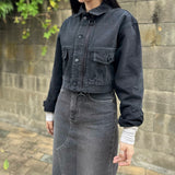 BLACK LOOSE FIT CROPPED DENIM JACKET code 20003