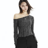 Holy シンボルリップオフショルダートップ_charcoal