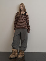 STRIPE V-NECK MTM BROWN
