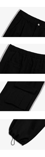 カーゴ ドローストリング ワイド コットン パンツ (black)