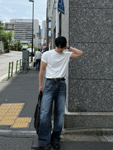 Damage straight denim pants