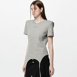 ショルダーパデットワッフルTシャツ _ グレー