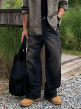 Owen Vintage Back Banding Side Cut Wide Denim Pants