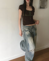 Kuro Vintage Shirring Lace Short-Sleeved T-Shirt