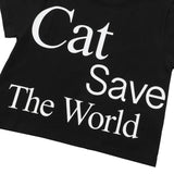 Cat Save The World クロップTシャツ (Black, White)