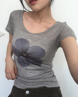 Camen Flower See-Through Short Sleeve T-Shirt