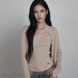 C HIGH NECK KNIT SLEEVELESS CARDIGAN SET_BEIGE