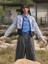 Waist Banding Floral Cardigan (Blue)