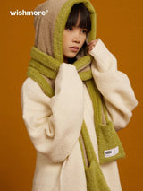 Color block scarf and hat all in one original autumn and winter versatile