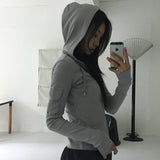 [MADE] Foil Vintage Pocket Slit Slim Ribbed Hood Zip-Up